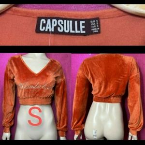 🆕Orange Soft Velour "Wanderlust" Crop Sweater   Size S
